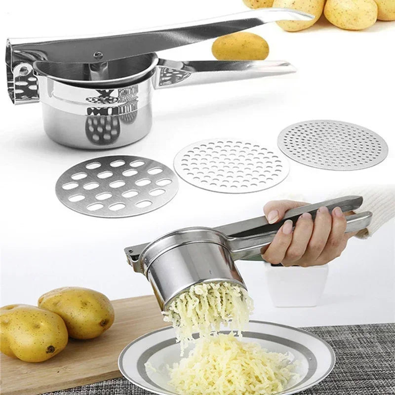 Stainless Steel Potato Masher & Ricer – Manual Food Press for Mashed Potatoes, Fruit & Vegetable Puree, Kitchen Squeezer Tool