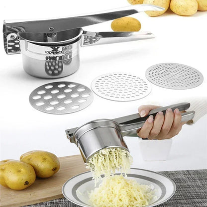 Stainless Steel Potato Masher & Ricer – Manual Food Press for Mashed Potatoes, Fruit & Vegetable Puree, Kitchen Squeezer Tool