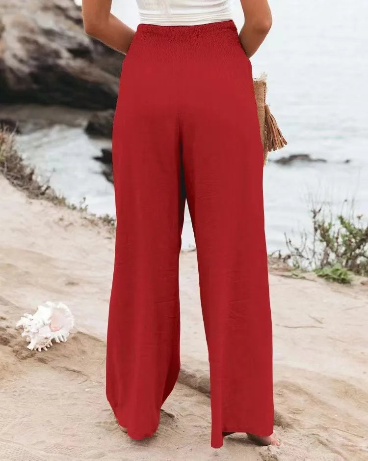 Pantalon ample décontracté pour femme, taille mi-haute avec cordon de serrage, style européen et américain, idéal pour la plage au printemps et en été