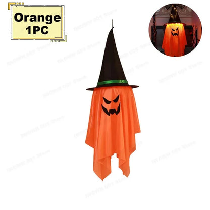 LED Flying Witch Hat Halloween Decorations – Hanging Ghost Lights & Glowing Wizard Lamp for Bar, Party, Dress-Up & Spooky Decor