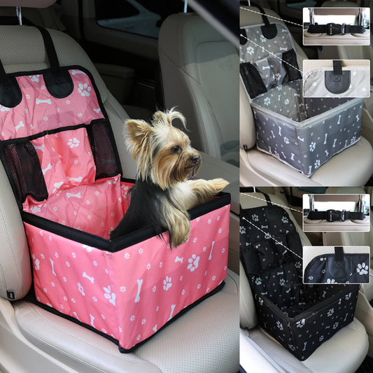 Asiento Elevador para Perros con Bolsillos de Almacenamiento, Funda de Asiento Antideslizante para Coche, Arnés de Seguridad para Perros Pequeños y Medianos