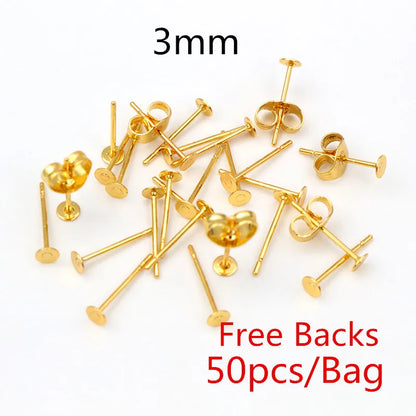 Clous de boucles d'oreilles en acier inoxydable doré, 50 à 100 pièces, avec attaches – Tiges de base vierges pour la fabrication de bijoux et boucles d'oreilles DIY
