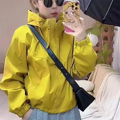 Women's Hooded Short Jacket – Double-Zipper Loose Streetwear Coat for Spring & Autumn Casual Everyday Wear