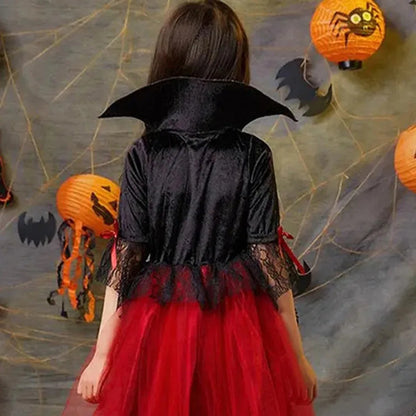 Girls’ Vampire Devil Cosplay Costume Set – Complete Halloween Party Outfit with Accessories, Holiday Dress-Up Costume & Gift