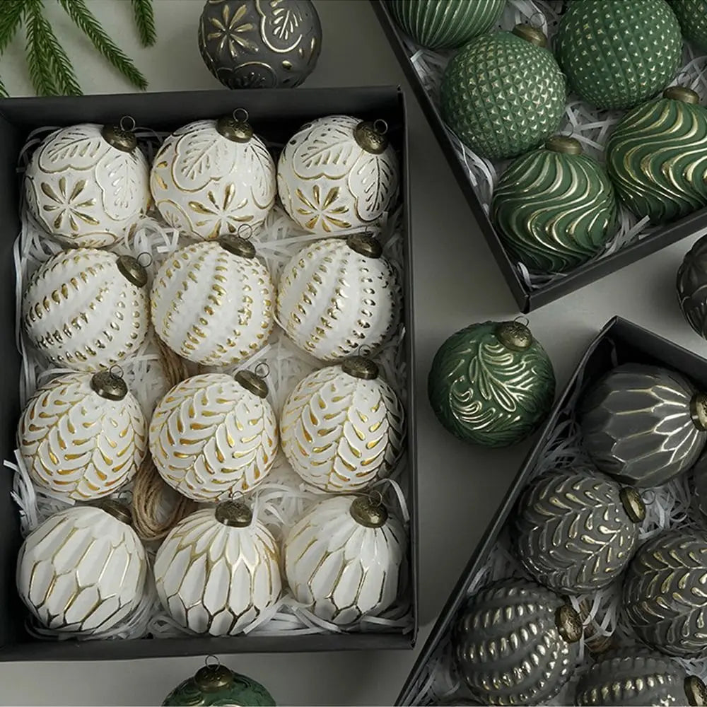 12PCS 8CM Shatterproof Christmas Tree Ball Ornaments – Retro Reusable Hanging Baubles for Elegant Xmas Tree & Holiday Home Decor