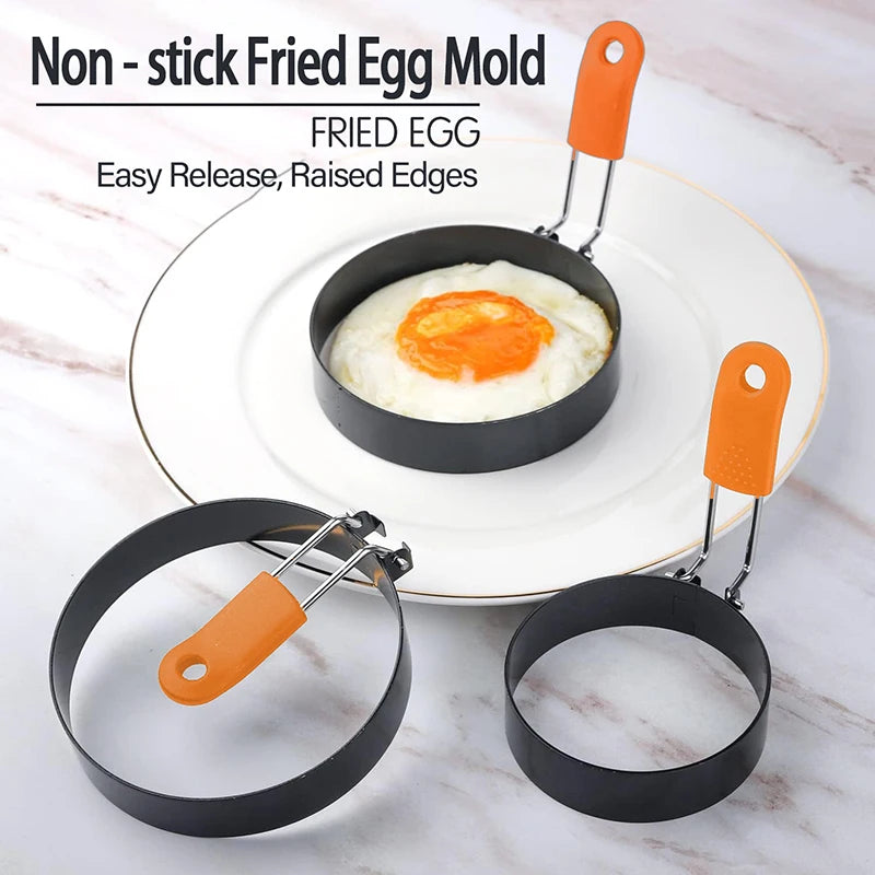 Stainless Steel Fried Egg Ring Mold – Non-Stick Egg Cooking Ring with Heat-Resistant Silicone Handle, Pancake & Scrambled Egg Shaper
