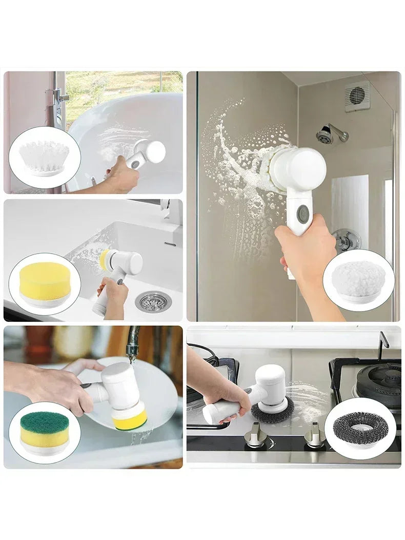 Cepillo Giratorio Eléctrico – Cepillo de Limpieza Inalámbrico con 5 Cabezales Reemplazables para Baño y Limpieza del Hogar