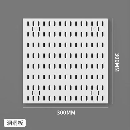 Organizador de pared de tablero perforado sin taladros – Panel de almacenamiento modular con estantes y accesorios para cocina, baño y sala de juegos