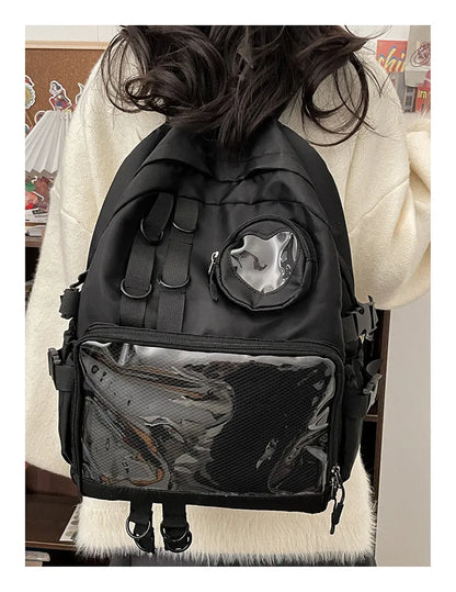 Mochila Ita Kawaii Estilo Collage – Mochila Escolar Transparente con Bolsillo en Forma de Corazón para Adolescentes, Mochila de Moda Japonesa JK, Mochila para Laptop para Mujeres, Bolso de Hombro para Estudiantes Estilo Harajuku 2024
