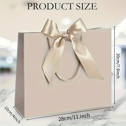 10 bolsas de regalo beige de "agradecimiento" con moños dorados – Elegantes bolsas de papel plegables para compras para recuerdos de bodas, regalos de fiestas y eventos
