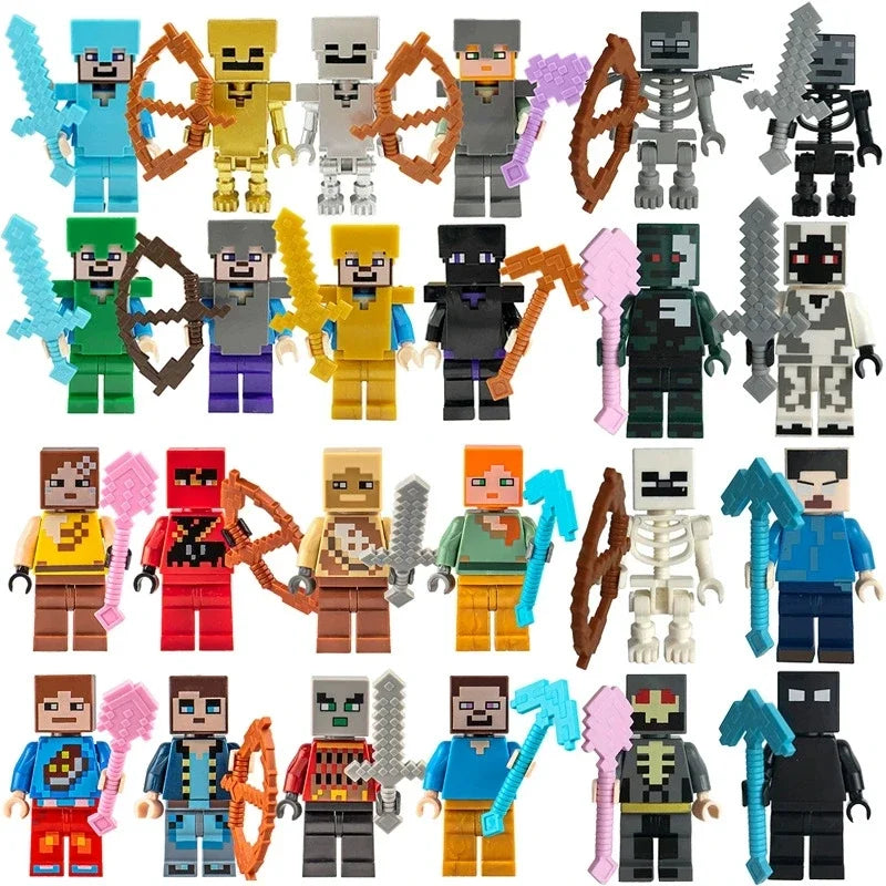 Lot de 8 mini-blocs de construction inspirés de Minecraft – Creeper, Ender Dragon, Steve, Squelette et Cheval, jouets de construction à faire soi-même, blocs de construction créatifs à collectionner pour enfants