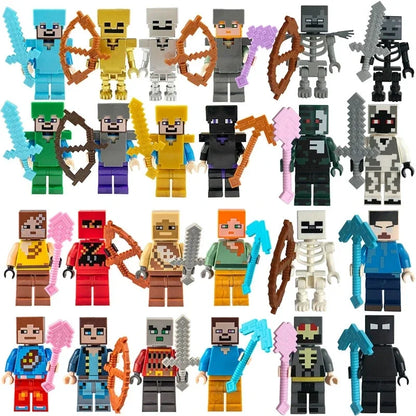Lot de 8 mini-blocs de construction inspirés de Minecraft – Creeper, Ender Dragon, Steve, Squelette et Cheval, jouets de construction à faire soi-même, blocs de construction créatifs à collectionner pour enfants