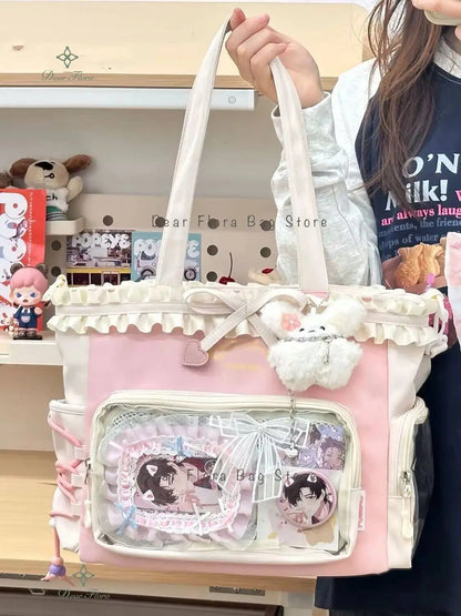 Bolsa Ita Japonesa Y2K para Mujer – Bonito Bolso de Hombro Transparente Lolita, Bolso Cruzado Grande de Exhibición DIY, Cartera de Moda Kawaii para la Escuela, Viajes y Uso Diario