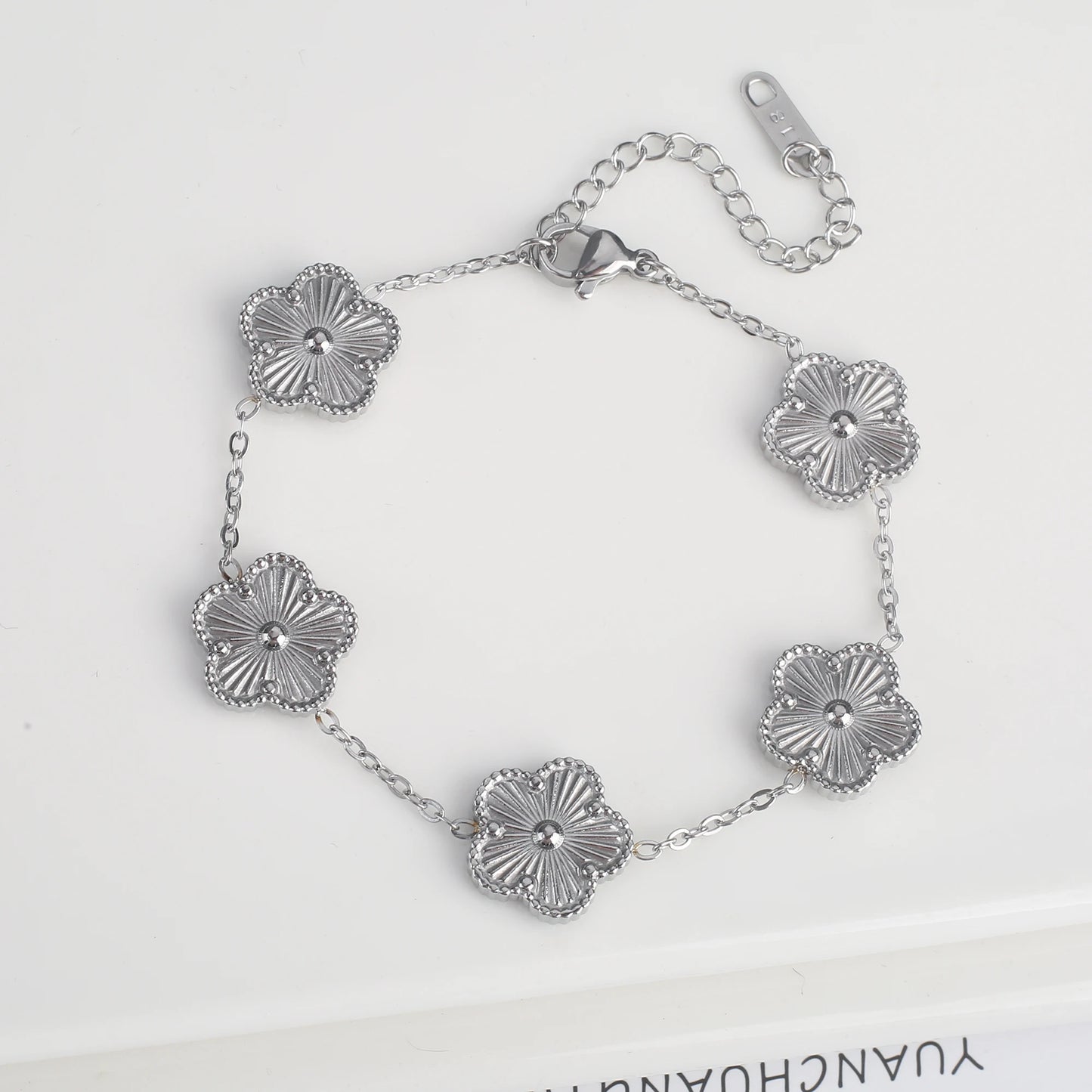 Stainless Steel Five Leaf Flower Clover Bracelet for Women Girls Adjustable Laser Petal Classic Brand Jewelry Gift