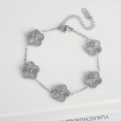 Stainless Steel Five Leaf Flower Clover Bracelet for Women Girls Adjustable Laser Petal Classic Brand Jewelry Gift