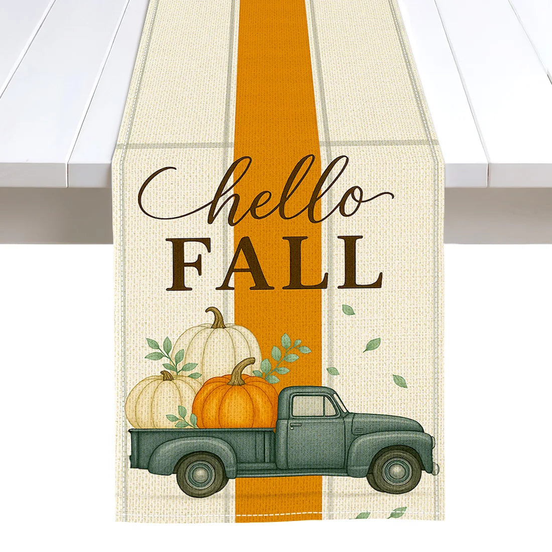 Autumn Pumpkin Illustration Table Runner – Durable Fall Table Decor for Weddings, Kitchen, Dining Room, Thanksgiving & Parties