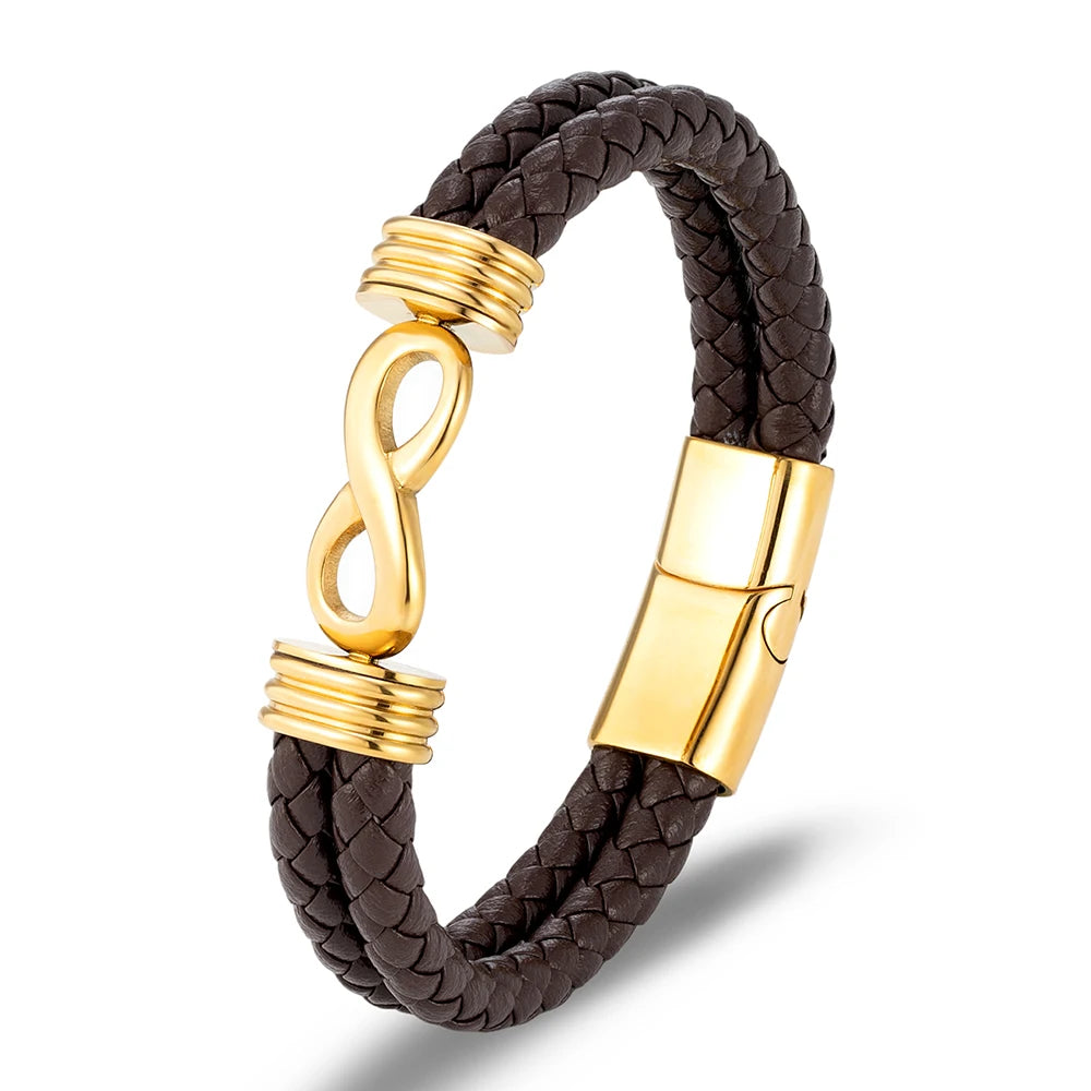 Inspirational Infinity Number 8 Leather Bracelet for Men – Motivational Cuff Bangle, Anniversary & Father’s Day Gift