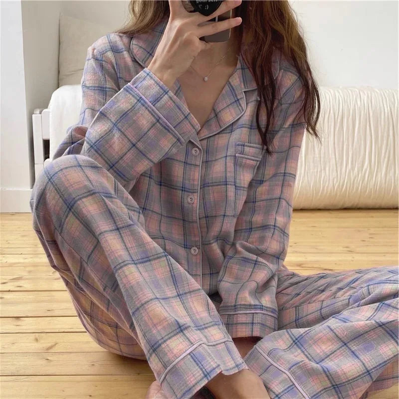 Conjunto de pijama de 2 piezas para mujer – Cárdigan de manga larga y pantalones, ropa de estar por casa suave para primavera y otoño