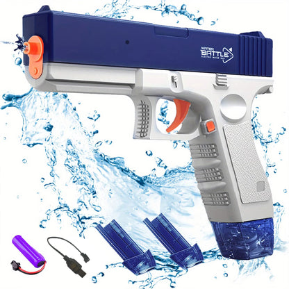Pistola de agua eléctrica Unilabo M416 – Lanza agua automática a batería con accesorio de botella externa para diversión veraniega al aire libre para niños y adultos