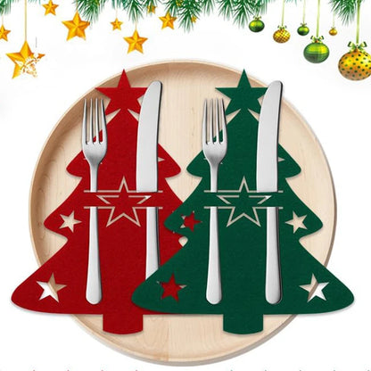 10/1PC Christmas Tree Cutlery Covers – Knife & Fork Pocket Holder Bags for Xmas Tableware, New Year Party Table Decor & Gifts