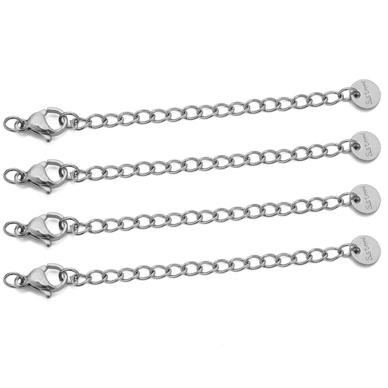 10 chaînes d'extension en acier inoxydable avec fermoirs mousquetons – Rallonges pour colliers et bracelets DIY