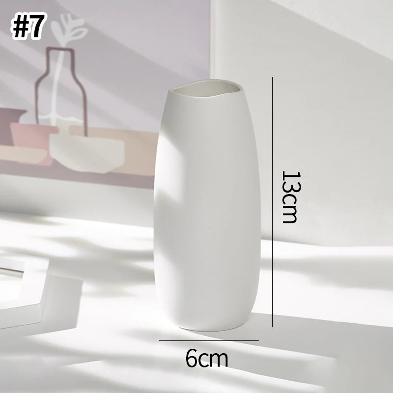 Florero Nórdico de Cerámica Blanca – Jarrón Decorativo Moderno para Sala de Estar, Decoración del Hogar y Escritorio