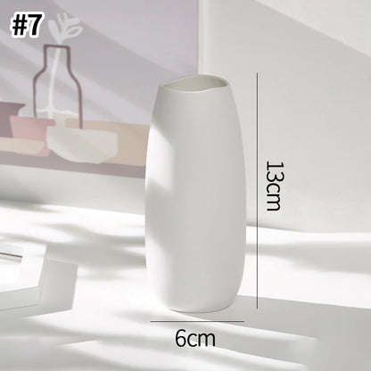 Florero Nórdico de Cerámica Blanca – Jarrón Decorativo Moderno para Sala de Estar, Decoración del Hogar y Escritorio