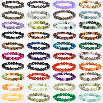 Natural Stone Beaded Bracelet – Obsidian, Fluorite, Quartz & Jasper Crystal Stretch Bracelet for Men & Women | Yoga Healing Jewelry