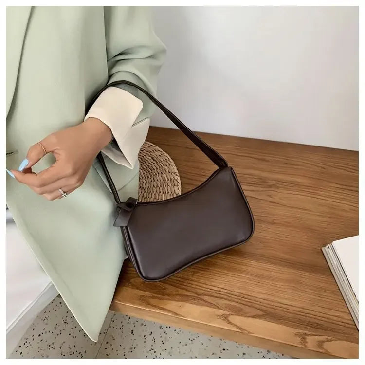 Bolso de hombro retro de piel sintética para mujer – Bolso de mano de moda con asa superior, monedero informal de color sólido para mujer