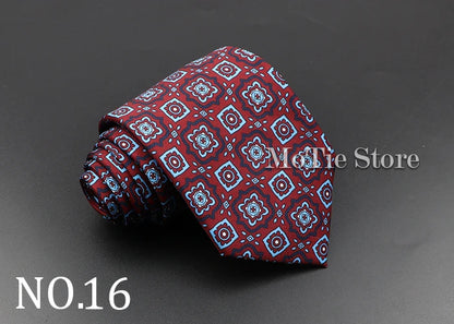 Men's 7.5cm Soft Silk Necktie – Floral & Dot Pattern Tie for Weddings, Business, Parties & Formal Wear