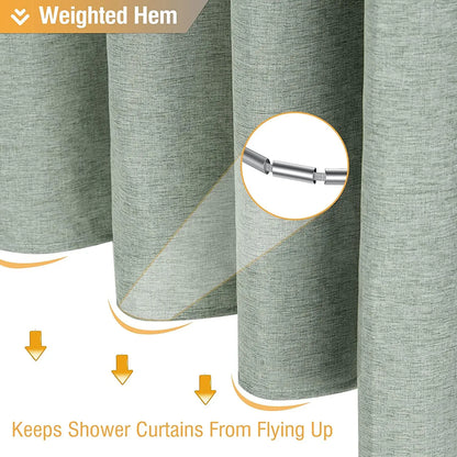 Cortina de ducha de lino de lujo – Cortina de baño de tela impermeable con ganchos de metal