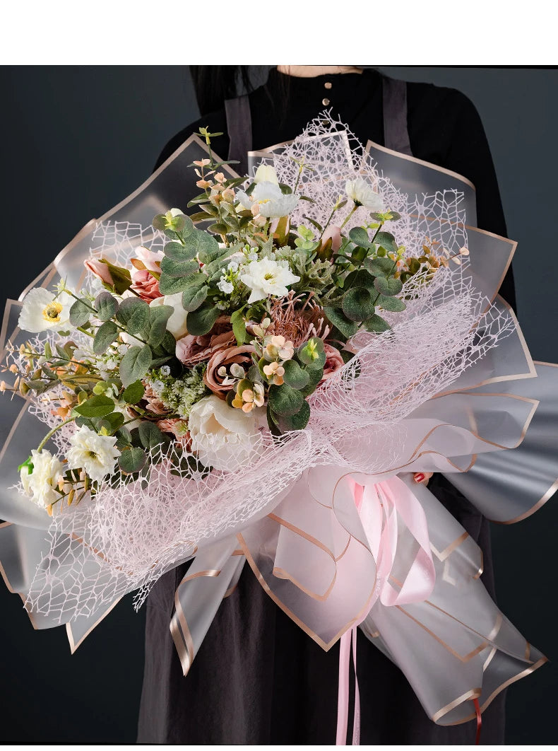 10 hojas de papel de envolver flores impermeable con bordes dorados para ramos, bodas, regalos y arreglos florales de bricolaje