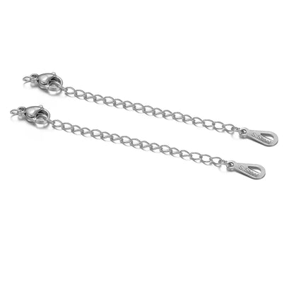 10-Piece Stainless Steel Lobster Clasps with 5cm Extension Chains – Jewelry Connectors for DIY Bracelets & Necklaces