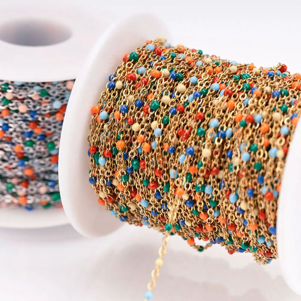 1M Stainless Steel Enamel Bead Chain – Colorful Dripping Oil DIY Chain for Necklaces, Bracelets & Jewelry Making
