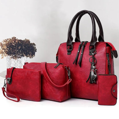 4PCS Women's Tassel Handbag Set – Luxury Leather Top-Handle & Shoulder Purses, Designer-Style Composite Bags for Elegant Everyday Fashion