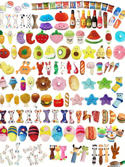 100PCS Random Plush & TPR Dog Toy Set – Knot Chew & Squeaky Toys for Teeth Cleaning, Teething, Chewing & Interactive Play