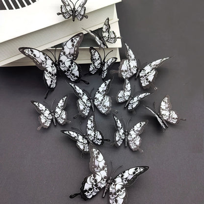 12PCS 3D Blood Rose Butterfly Halloween Wall Stickers, Double-Layer PVC Butterflies, Self-Adhesive Gothic Wall Decals, Spooky Party Decorations, Halloween Home Decor