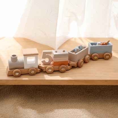 Juguete de Tren de Madera Montessori – Carrito Educativo para Bebés con Bloques Numéricos, Juguete de Madera para el Aprendizaje Temprano, Regalo de Actividad de Aprendizaje Preescolar para Niños Pequeños