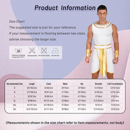 Men’s Ancient Greek & Egyptian Pharaoh Cosplay Costume – Metallic Shiny Toga Robe with Sleeves for Halloween & Roleplay