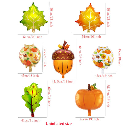 5PCS Fall Maple Leaf, Pine Cone & Pumpkin Balloon Set – Autumn Harvest Festival & Thanksgiving Day Party Decorations