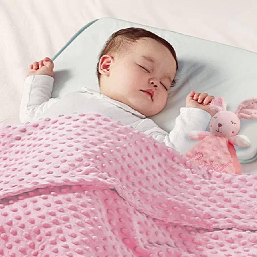 Couverture et doudou personnalisés avec prénom de bébé – Ensemble doux en minky à pois, 2-en-1, cadeau de naissance personnalisé pour garçons et filles
