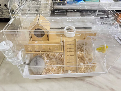Acrylic Hamster Cage – Transparent Rodent Habitat with Accessories, Luxury Villa Enclosure for Syrian, Dwarf Hamsters, Gerbils & Mice