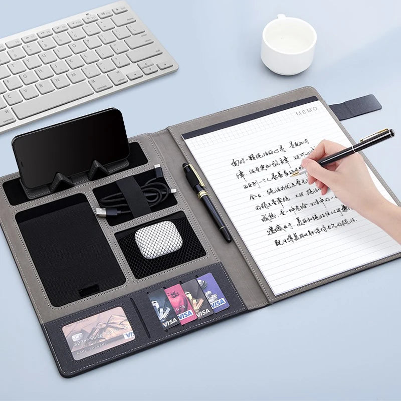 A4 PU Leather Padfolio Folder – Multifunction Document Holder & Business Portfolio Organizer for Men & Women