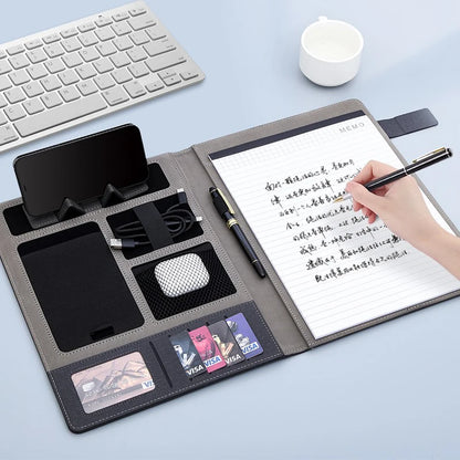 A4 PU Leather Padfolio Folder – Multifunction Document Holder & Business Portfolio Organizer for Men & Women