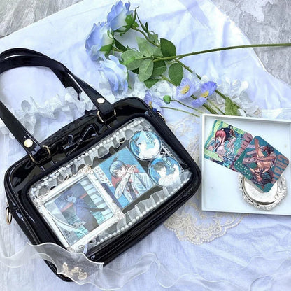 Bolso Y2K lindo con moño Ita – Bolso de hombro transparente para mujer y niña, bolso tote de exhibición de insignias DIY, bolso bandolera de moda Lolita con diseño de moño Kawaii