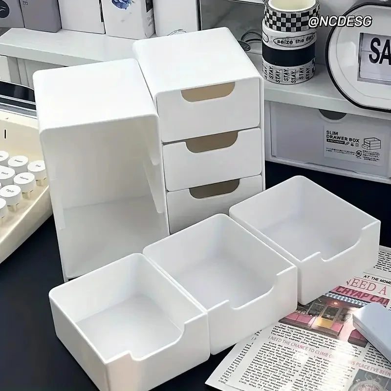 Organizador de almacenamiento de cosméticos de plástico de 3 niveles – Caja con cajones multifuncional para maquillaje, joyas, cuidado de la piel, material de oficina y organización de encimeras
