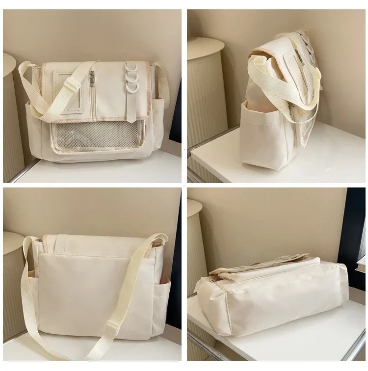 Bolso Bandolera con Lazo Estilo Universitario – Bolso de Hombro de Gran Capacidad para Chicas, Bolso Ita de Moda JK, Bolso de Mano con Acento de Lazo para Libros Escolares, Material Escolar y Uso Diario