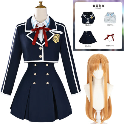 Asuna Cosplay Costume – Anime Yuuki Asuna Coat, Shirt & Short Skirt Set with Wig (Halloween/Party Outfit)