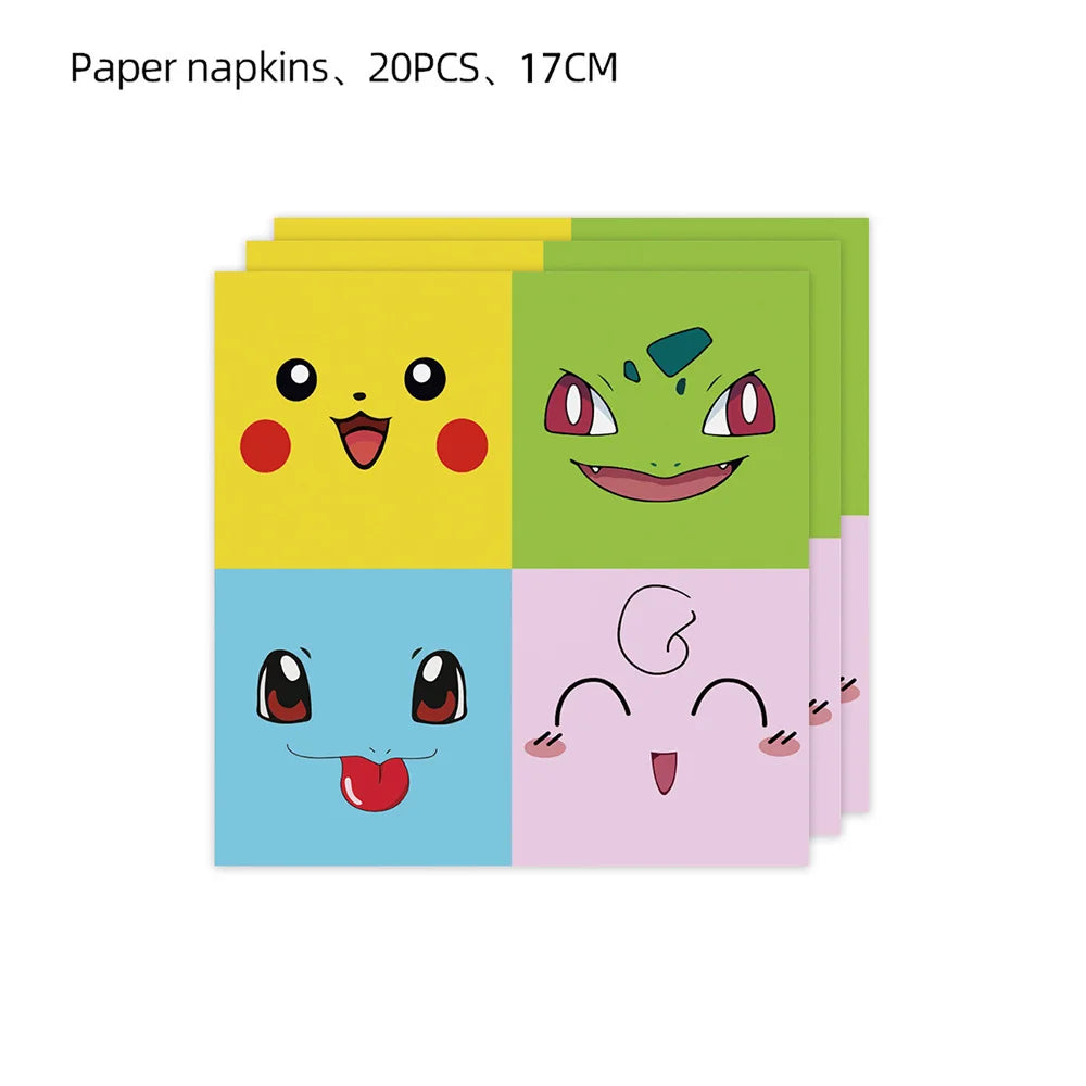 Pokémon Pikachu Paper Napkins (20/40/60/100pcs) – Birthday Party Supplies for Kids, Boys & Girls Birthday Decorations & Gifts