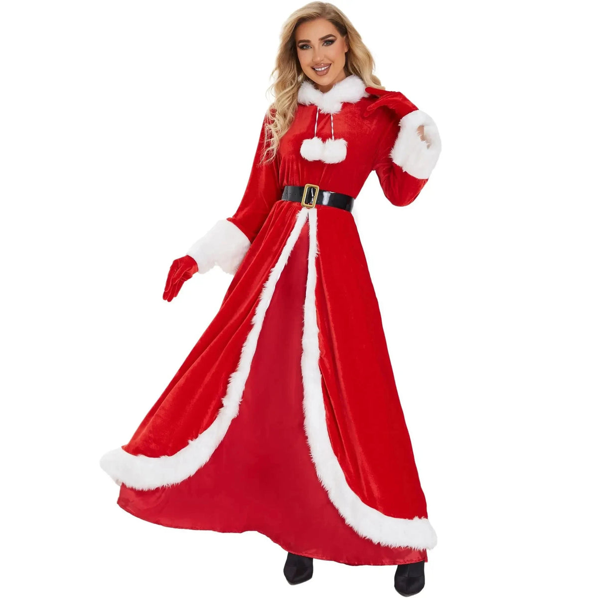 Women's Deluxe Classic Mrs. Claus Christmas Costume, Red Santa Claus Dress for Xmas Parties, Christmas Queen Cosplay Outfit, Holiday Carnival Dress-Up Costume for Festive Celebrations